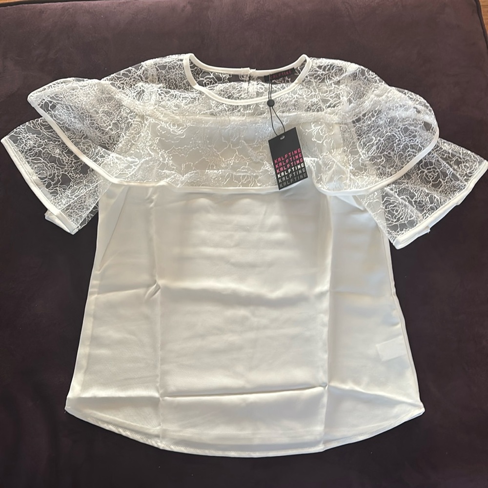 NWT White Blouse with Sheer Sleeves Size Small